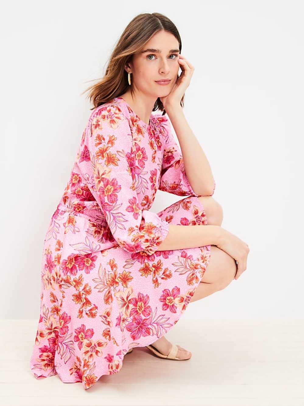 LOFT Pink Floral Tie-Waist Swim Coverup Dress size small P - Picture 1 of 8